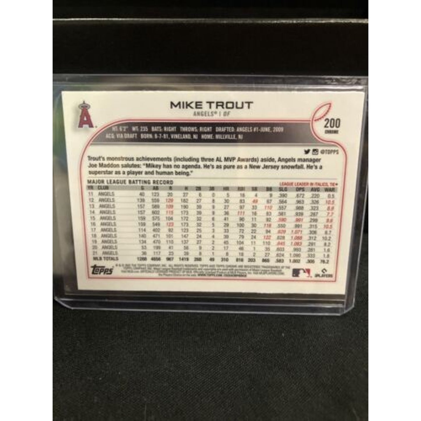 Mike Trout 2022 Topps Chrome Sonic Black White Ray Wave SP Refractor Angels #200