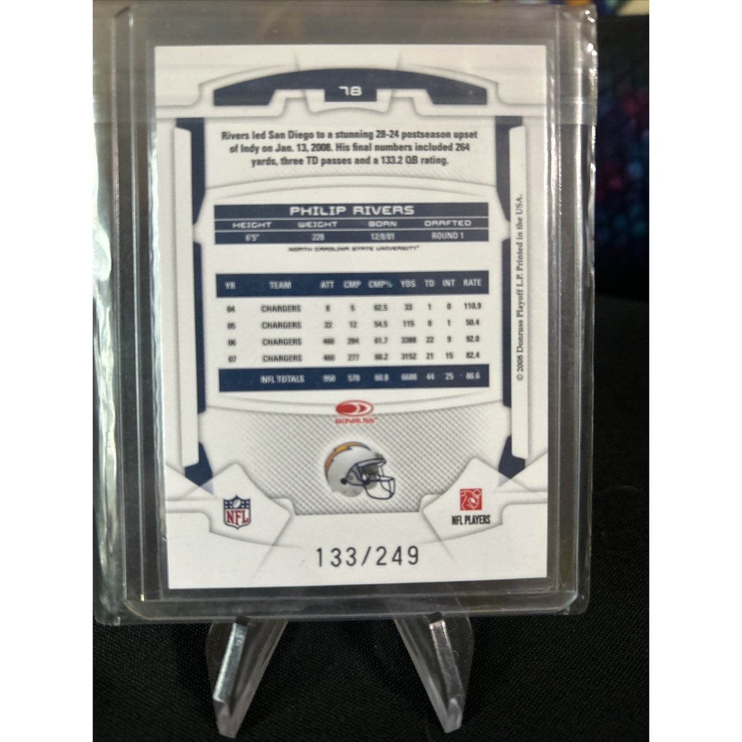2008 Leaf Rookies & Stars Philip Rivers #78 San Diego Chargers #/249 SP Foil