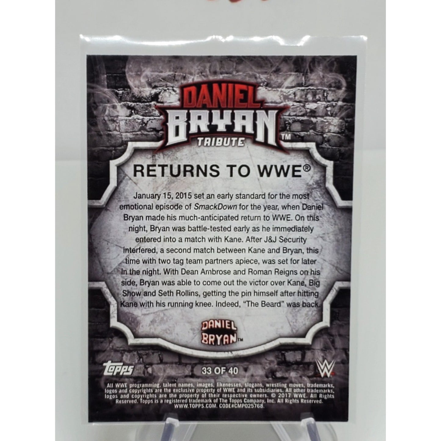 2017 Topps WWE Then Now Forever - Daniel Bryan Tribute Part 4 Fat Pack Daniel...