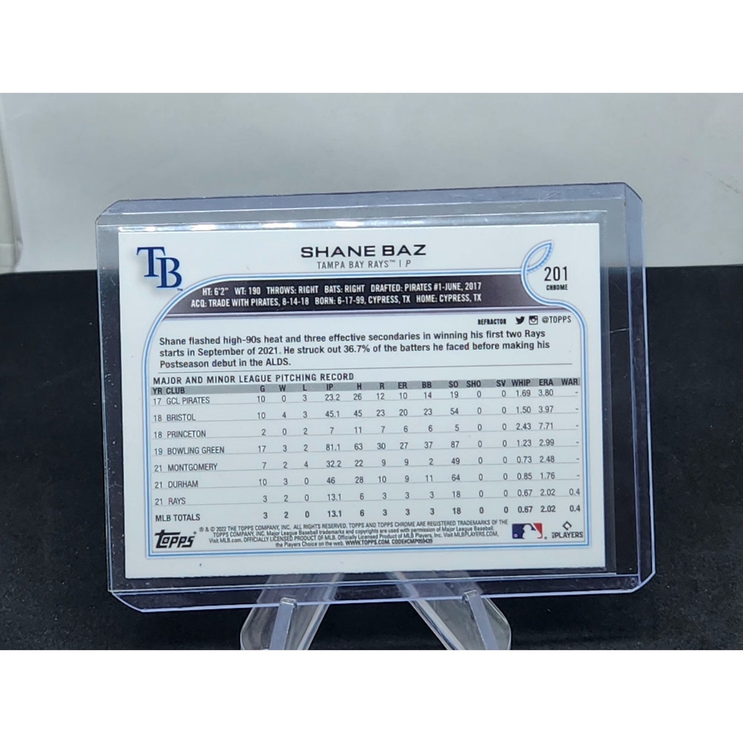 2022 Topps Chrome Refractor #201 SHANE BAZ RC Rookie Tampa Bay Rays