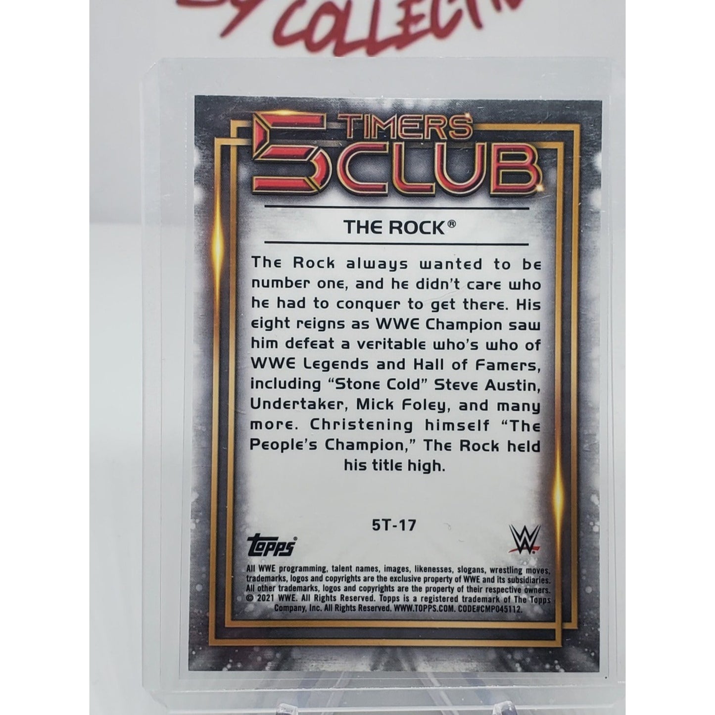 The Rock 2021 Topps Chrome WWE 5 Timers Club Refractor Insert Card #5T-17