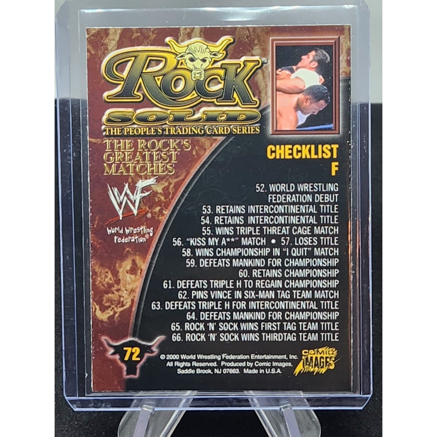 2000 Comic Images WWF Rock Solid #72 Checklist F/Rock with Stevie Richards