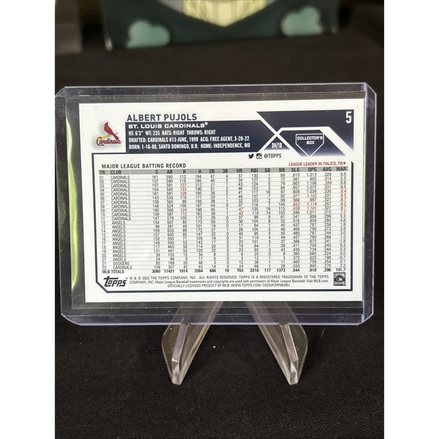 2023 Topps Series 1 - Albert Pujols #5 Collectors Super Box Silver Foil Board M