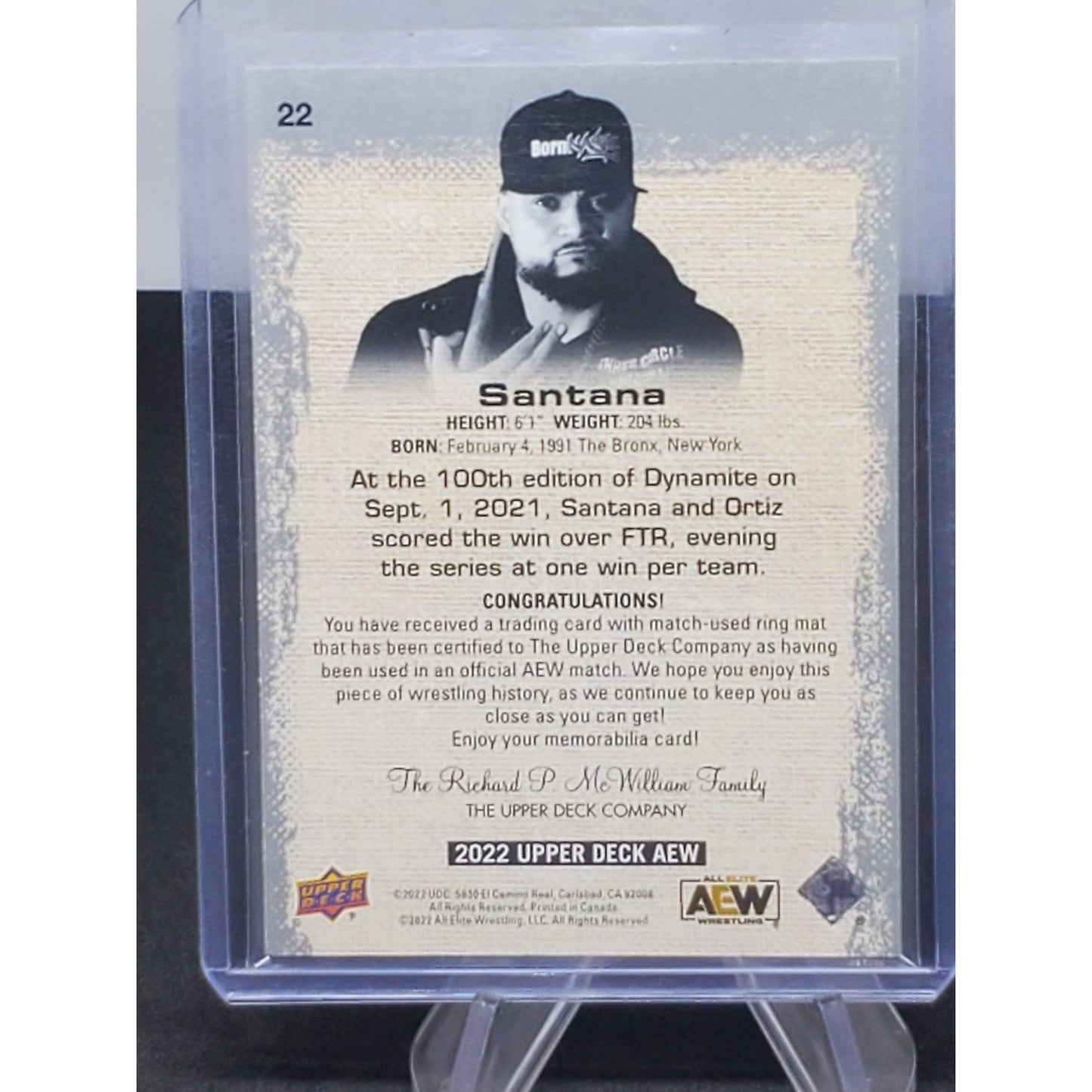2022 UPPER DECK AEW ALL ELITE WRESTLING - SANTANA - MAT RELIC