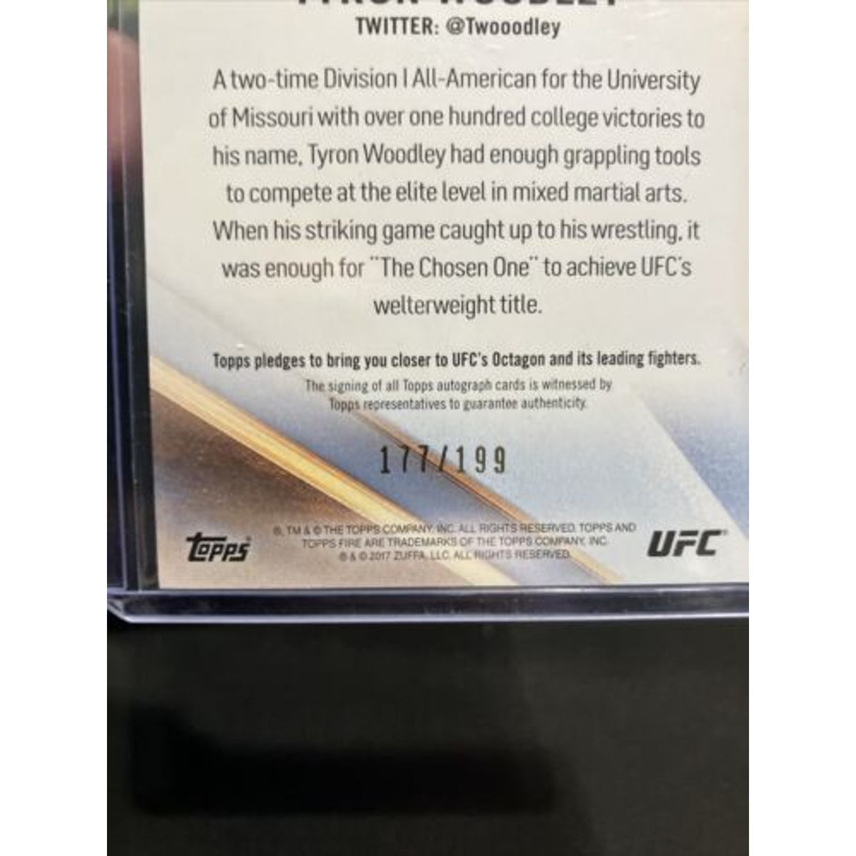 2017 UFC Topps Fire Auto /199 Tyron Woodley Mint Condition SSP - Pack Fresh #177