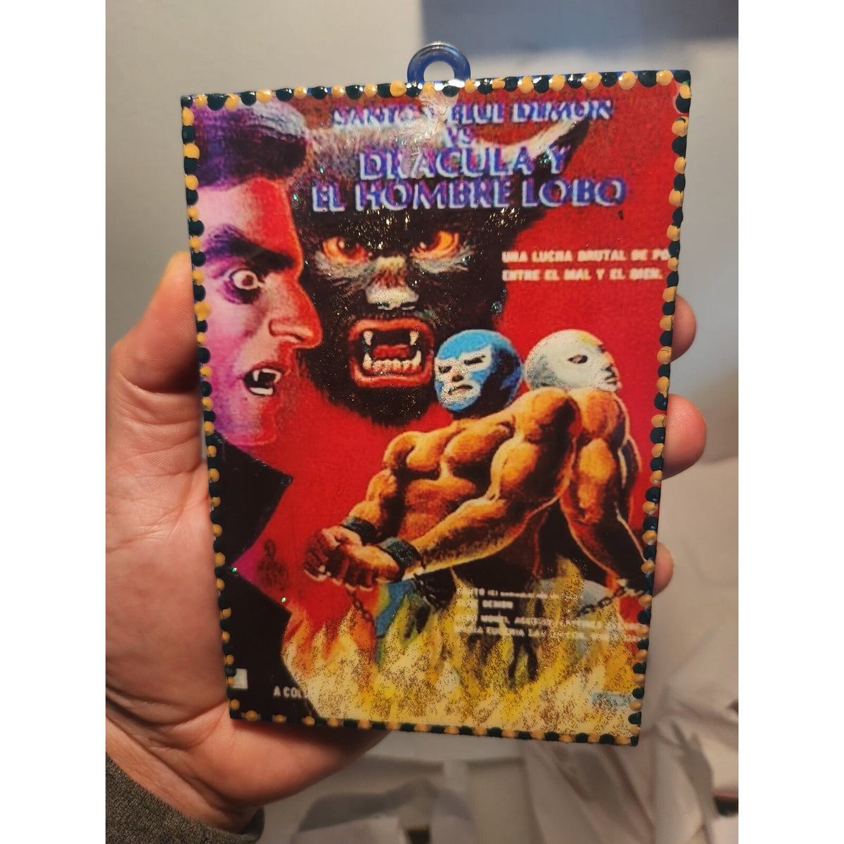 SANTOS BLUE DEMON LUCHA LIBRE WALL ART 1/1 - WOOD ART AUTHENTIC (4x6 in)