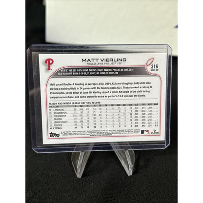 MATT VIERLING 2022 TOPPS BASEBALL SERIES 1 BLUE BORDER PARALLEL RC #316 B-16