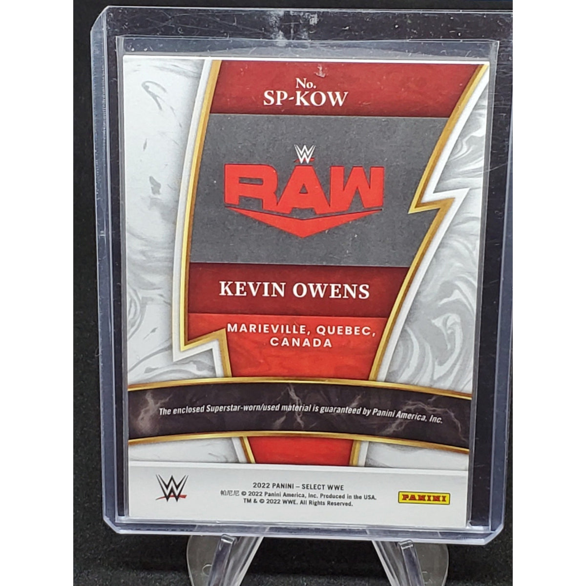 2022 Select Sparks Swatch Shirt Relic #SP-KOW Kevin Owens Wrestling Card
