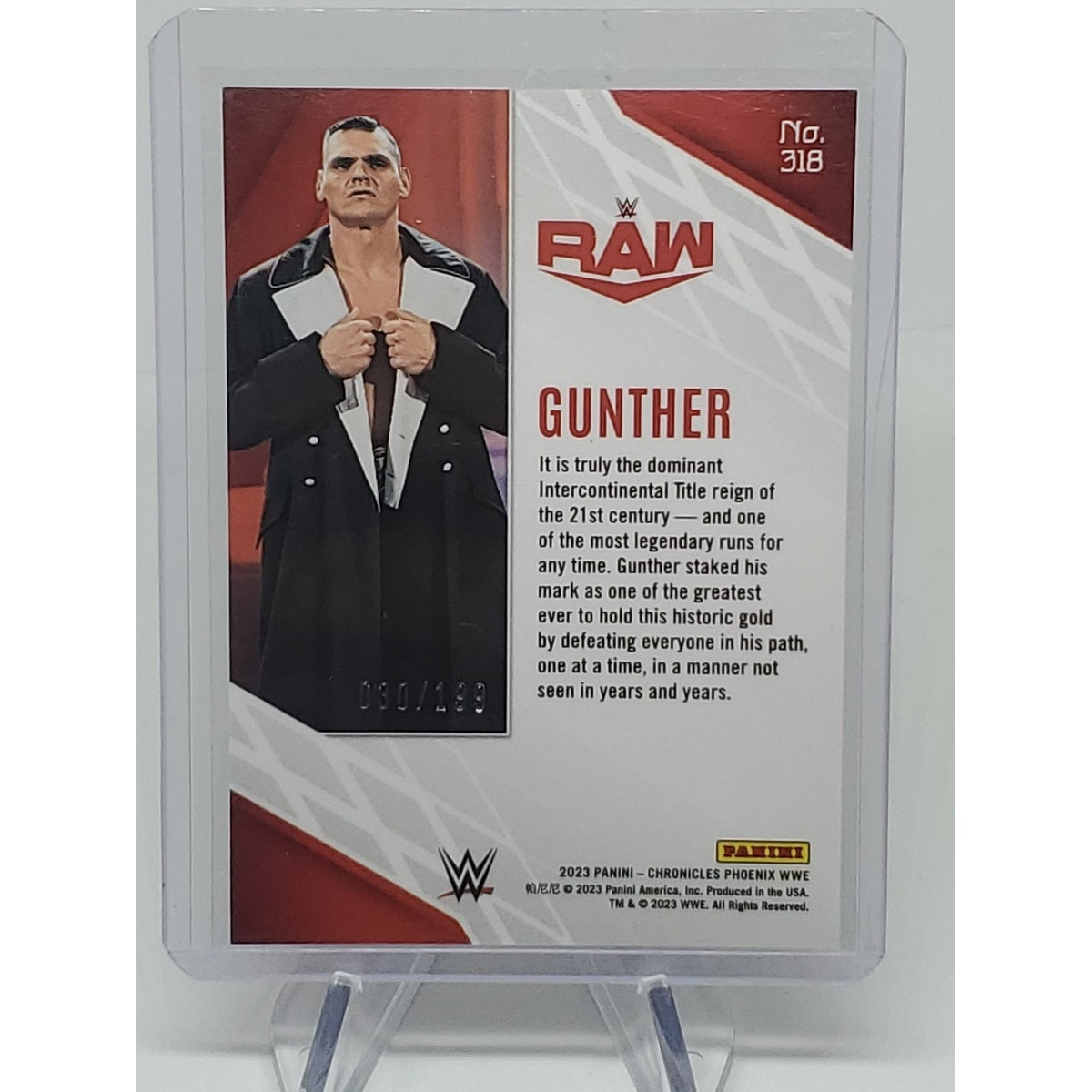 2023 Panini Chronicles Phoenix WWE, Gunther Red Parallel #'D /199, #318, NM/M