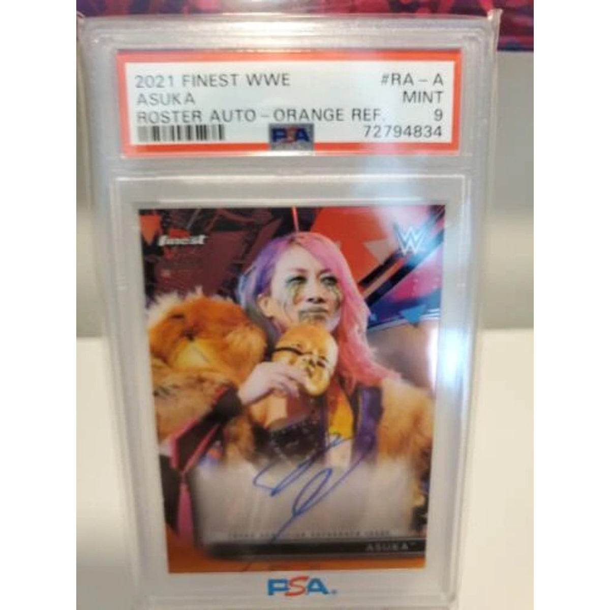 ASUKA WWE RAW ROSTER 2021 TOPPS FINEST /25 AUTO ORANGE CHROME PSA 9 POP 1