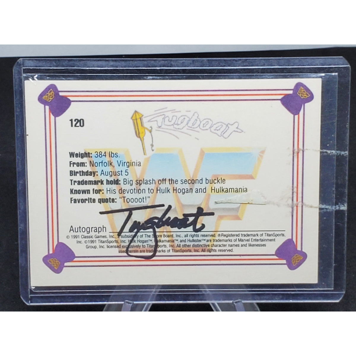 1991 Classic WWF Superstars #120 Tugboat Autograph