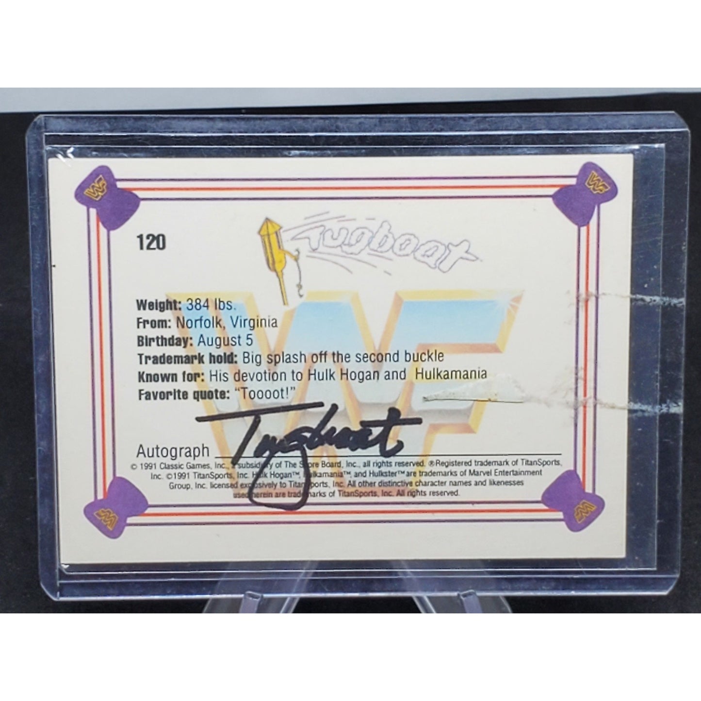 1991 Classic WWF Superstars #120 Tugboat Autograph
