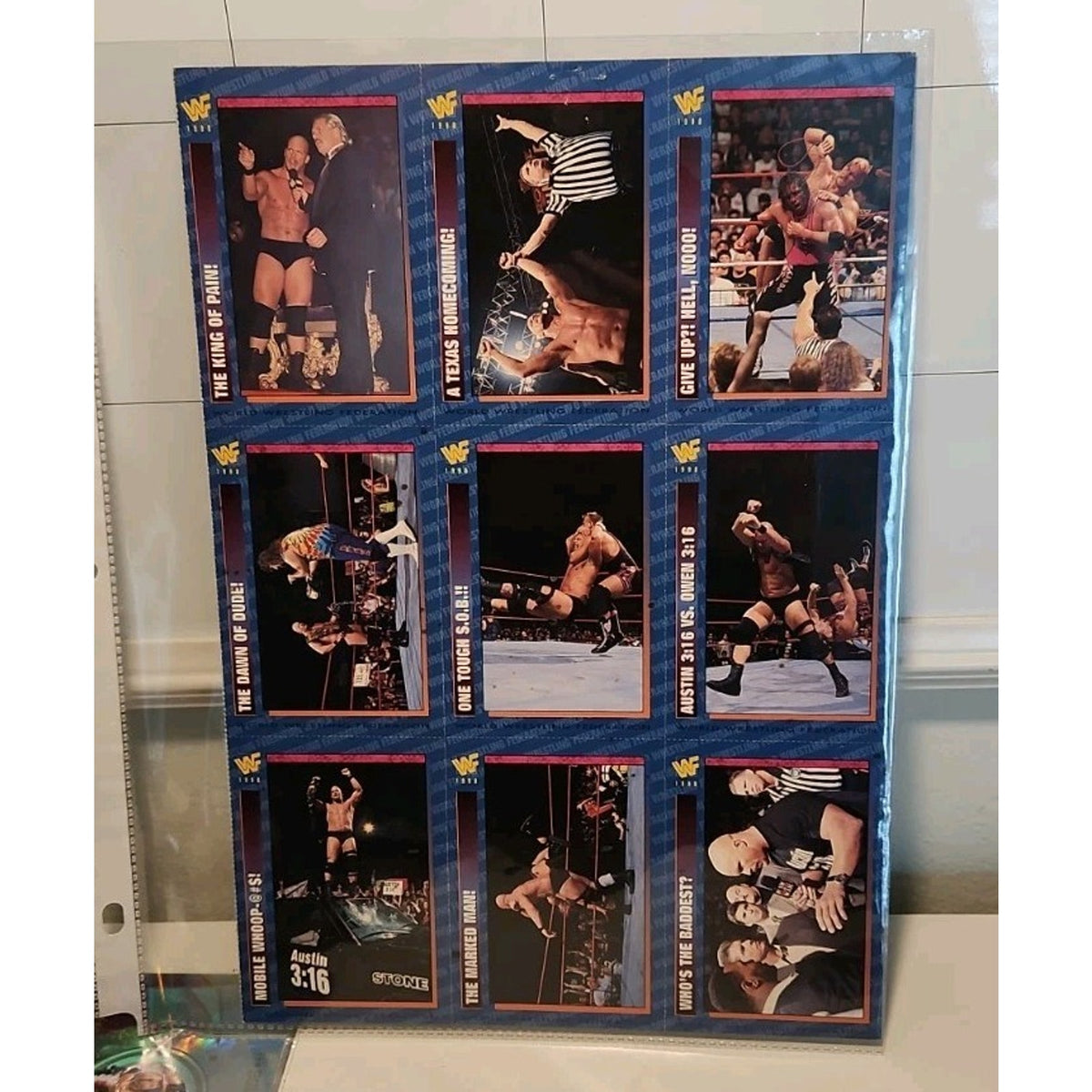 WWF Magazine Cards Uncut Austin Sheet 1998 #184-192 Austin Bret Owen King Tyson