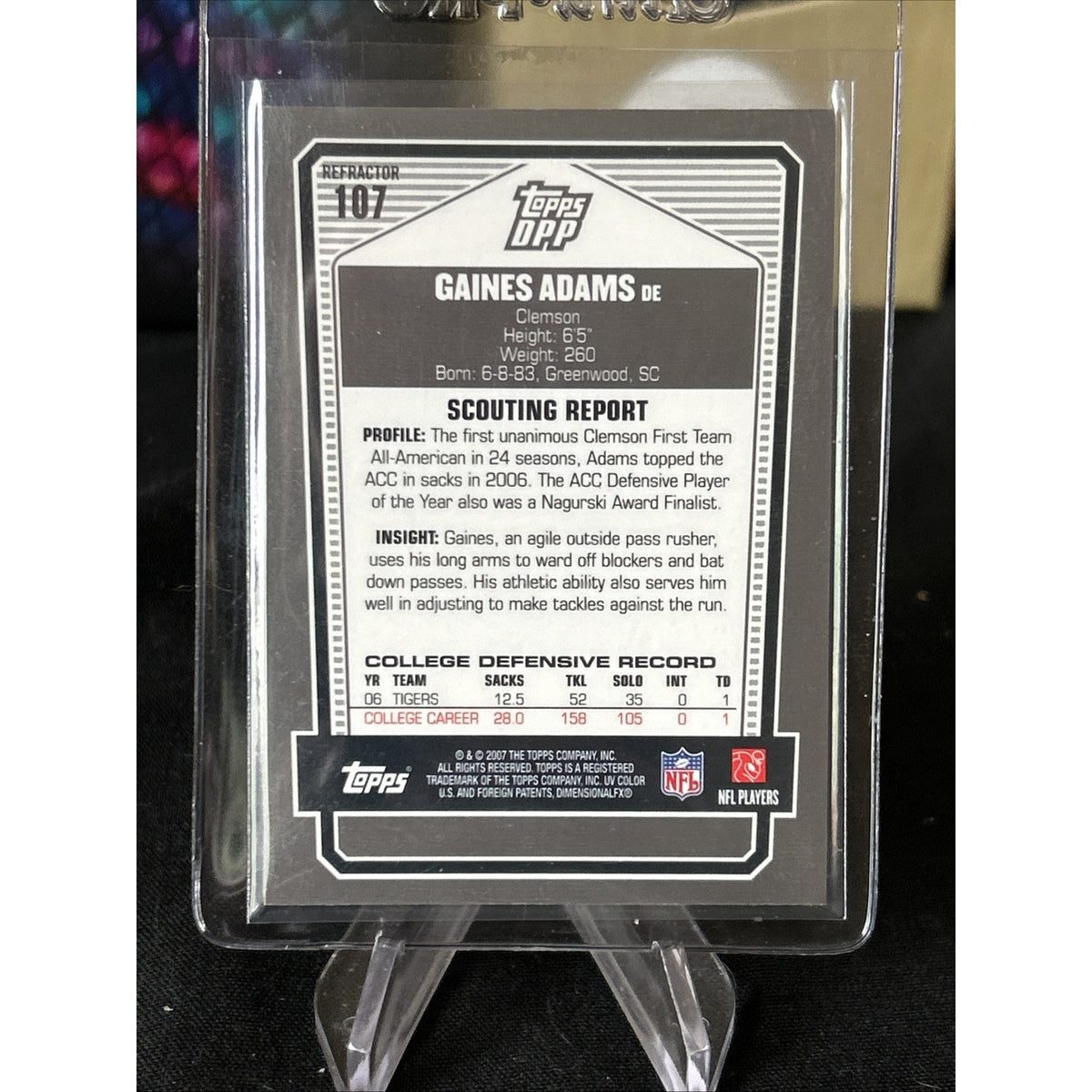 2007 Topps Draft Picks and Prospects (DPP) Chrome Black Gaines Adams Rookie RC