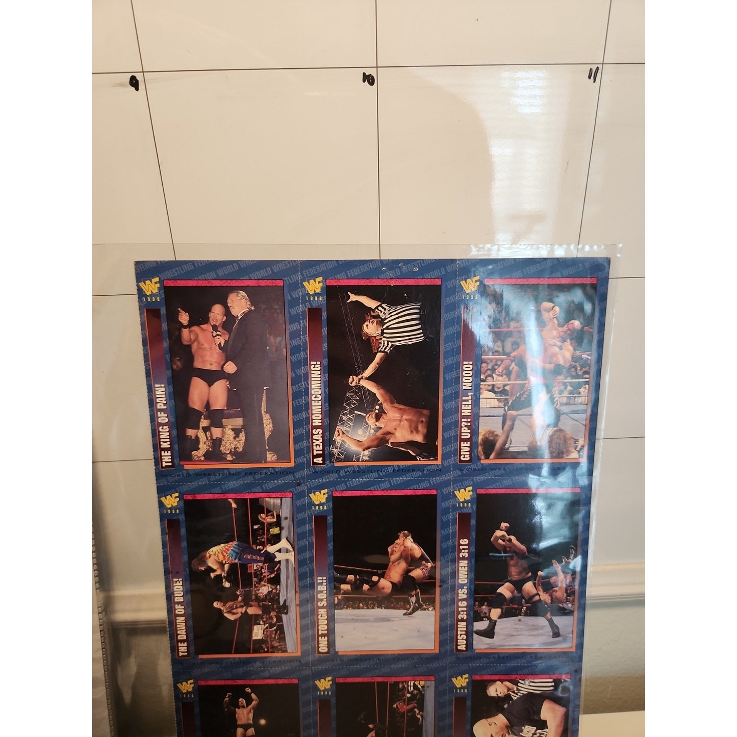 WWF Magazine Cards Uncut Austin Sheet 1998 #184-192 Austin Bret Owen King Tyson