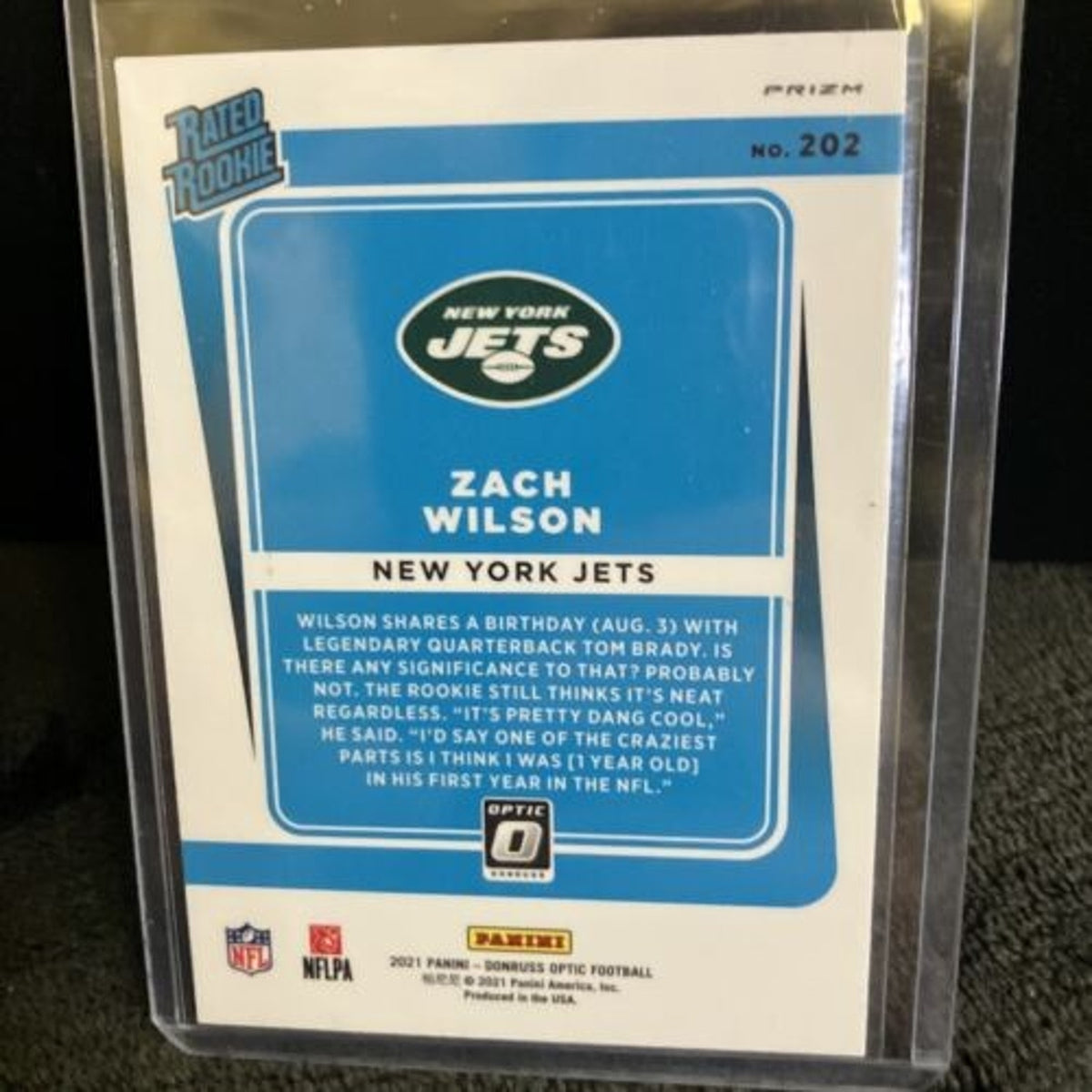 2021 Donruss Optic Zach Wilson Rated Rookie #202 Blue Scope Prizm Jets RC New