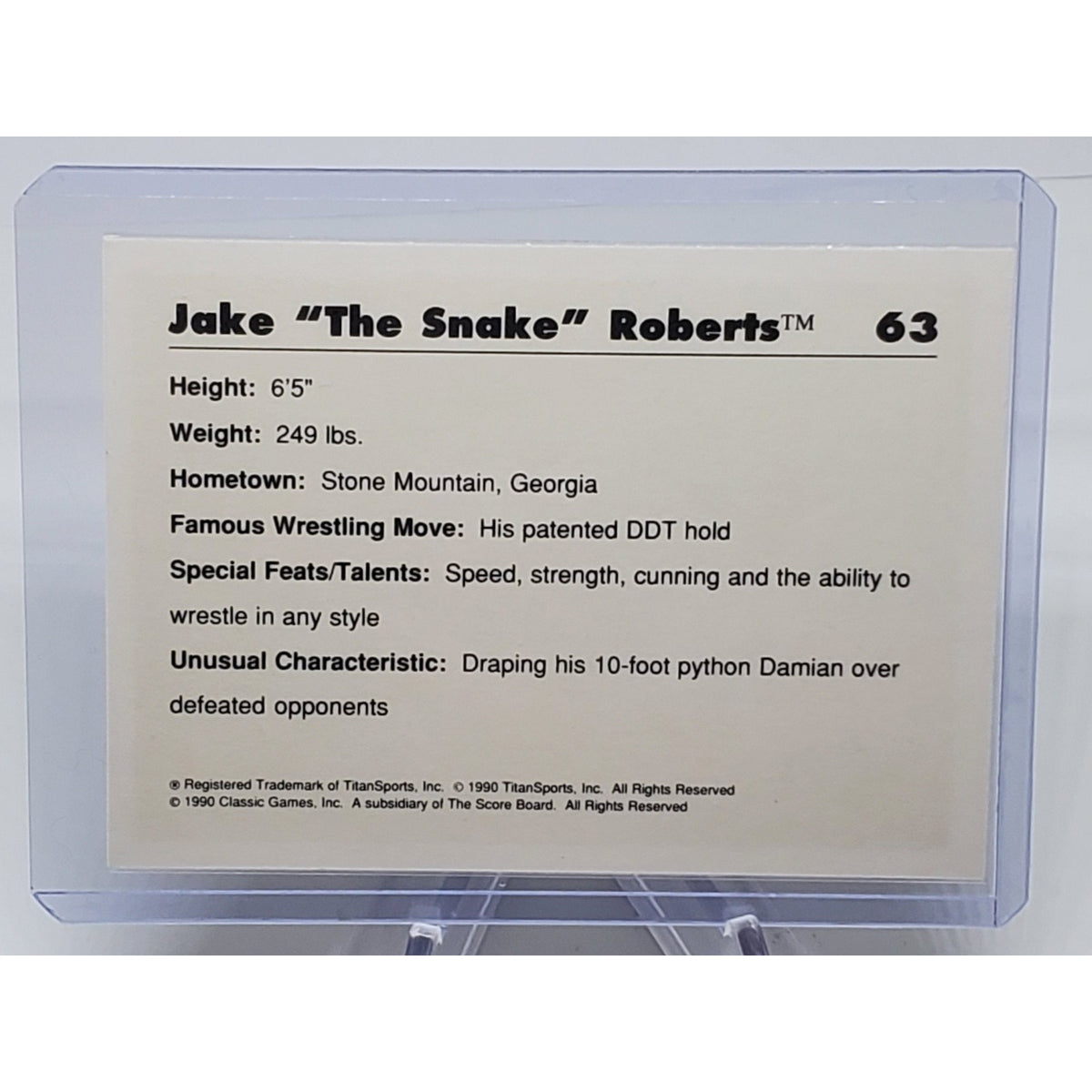 1990 Classic WWF Jake The Snake Roberts #63 WWE WCW AEW Wrestling Card