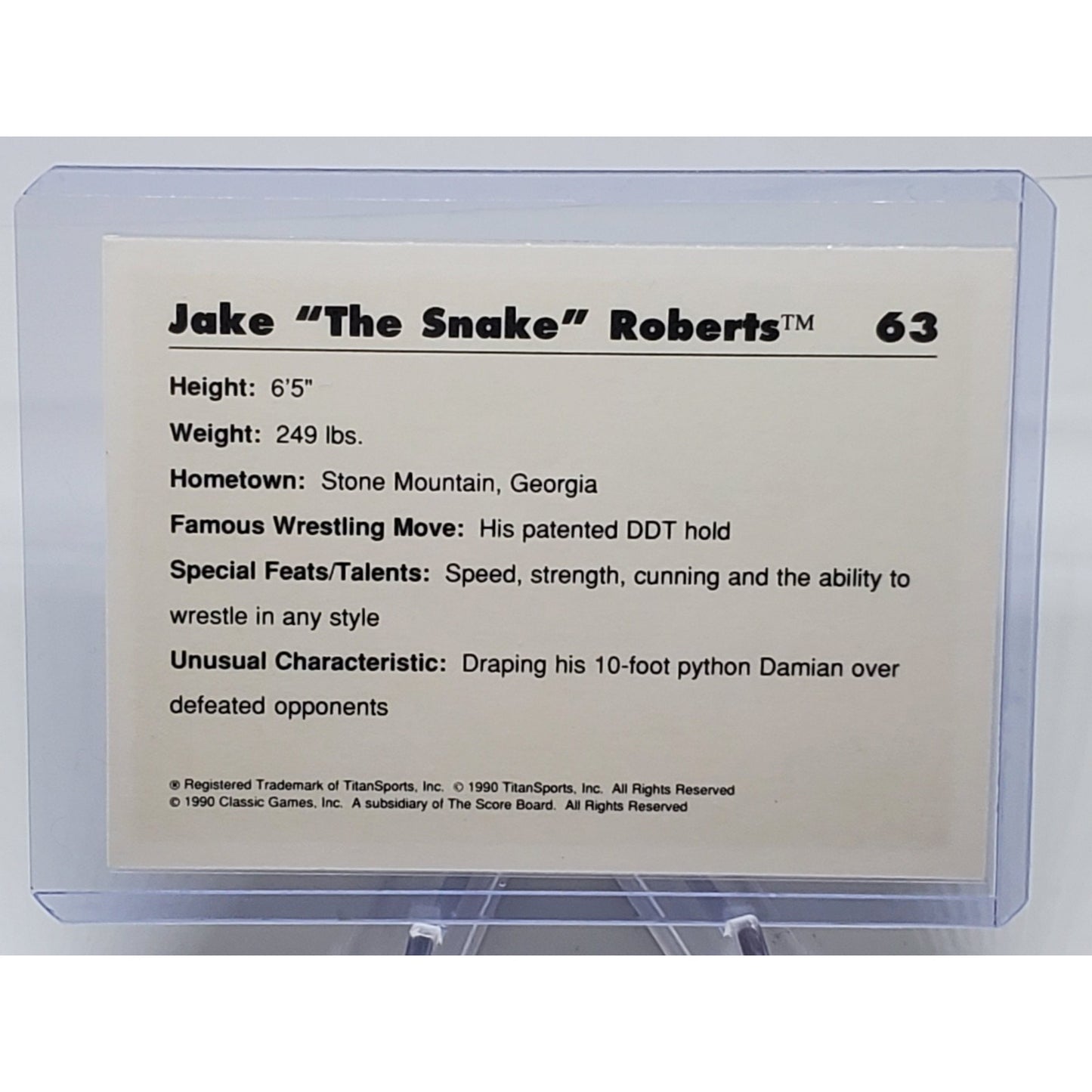1990 Classic WWF Jake The Snake Roberts #63 WWE WCW AEW Wrestling Card