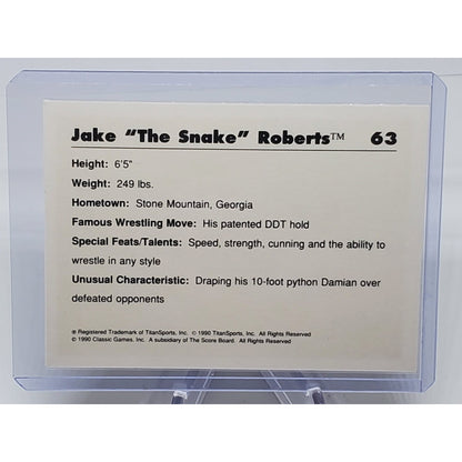 1990 Classic WWF Jake The Snake Roberts #63 WWE WCW AEW Wrestling Card