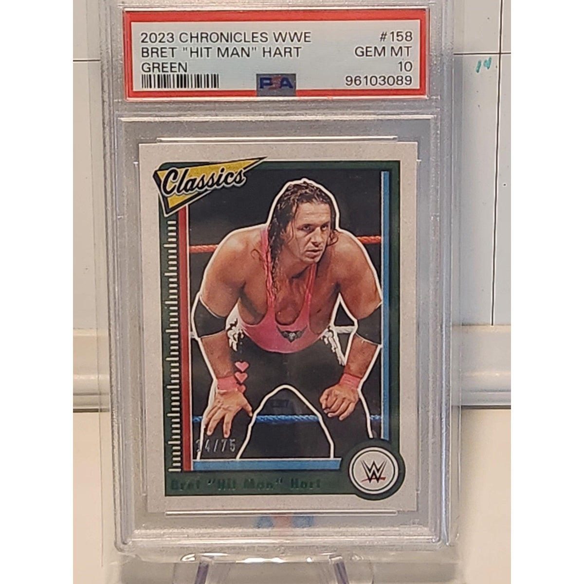 PSA 10 Bret Hart CLASSICS 2023 Panini Chronicles Green /75 WWE Pop 1 #158
