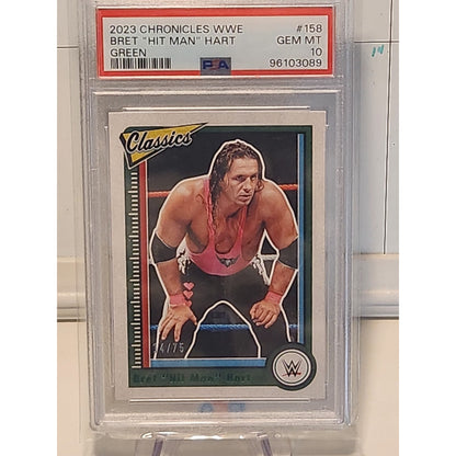 PSA 10 Bret Hart CLASSICS 2023 Panini Chronicles Green /75 WWE Pop 1 #158