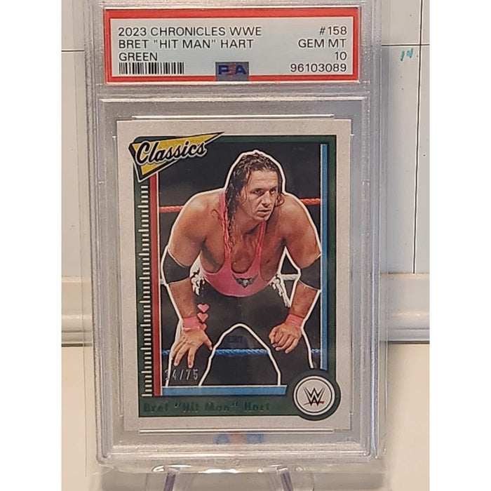PSA 10 Bret Hart CLASSICS 2023 Panini Chronicles Green /75 WWE Pop 1 #158