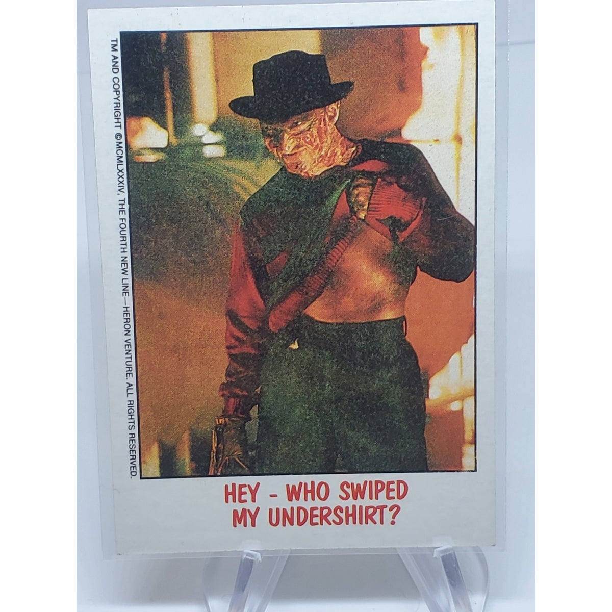 A Nightmare On Elm Street 1984 Card TOPPS Gum Hey - Who Swiped My Undershirt?