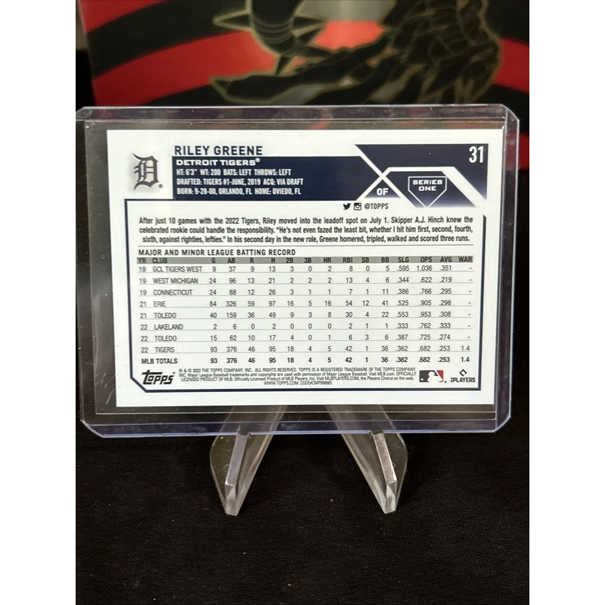 RILEY GREENE RC 2023 Topps Series One 1 base Tigers / Pack Fresh New