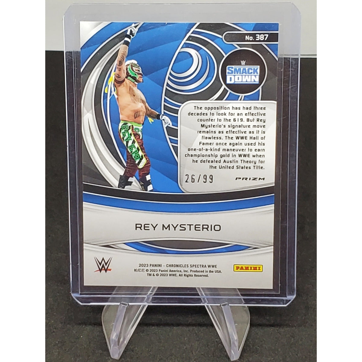 2023 Panini Chronicles WWE REY MYSTERIO #387 Spectra BLUE PRIZM 26/99