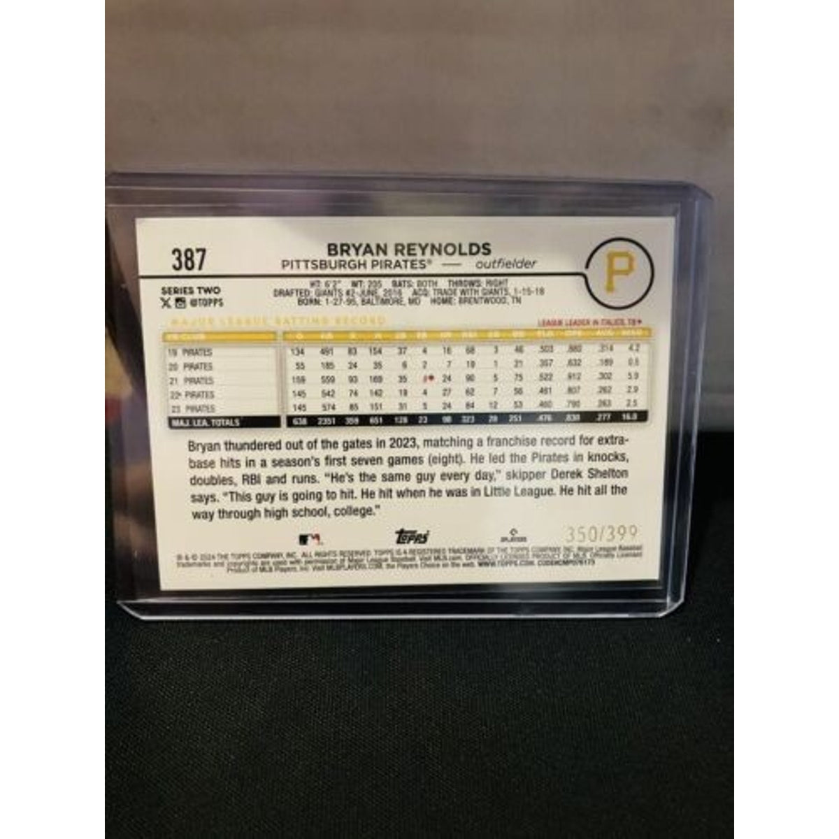 2024 Topps Series 2 - Aqua #387 Bryan Reynolds 350/399 - Pack Fresh Brand New