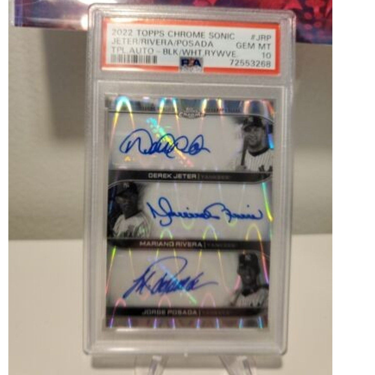 2022 TOPPS CHROME SONIC TRIPLE AUTO YANKEES - JETER, RIVERA, POSADA PSA 10 /10