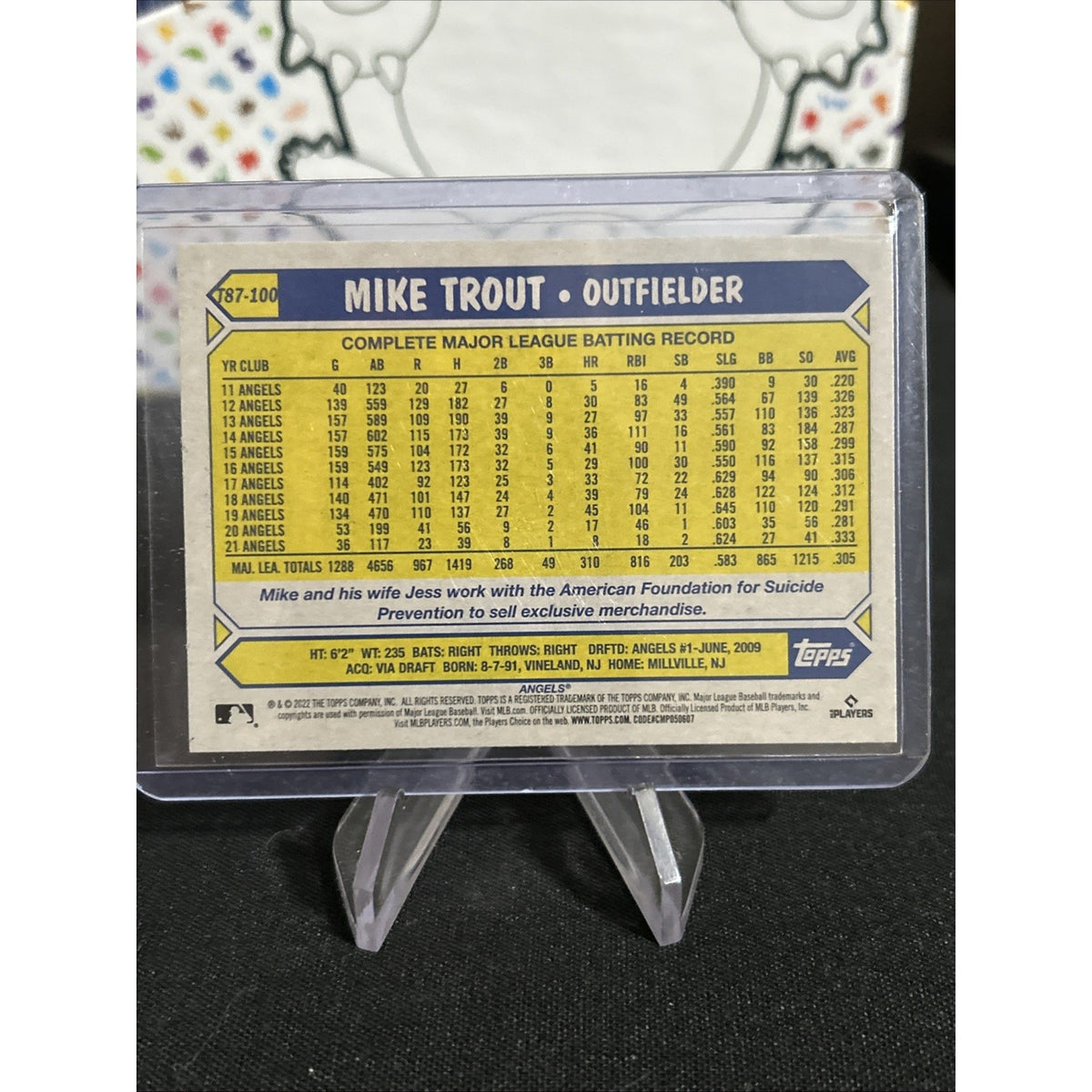2022 Topps Mike Trout 1987 Topps 35th Anniversary #T87-100 Angels / Pack Fresh