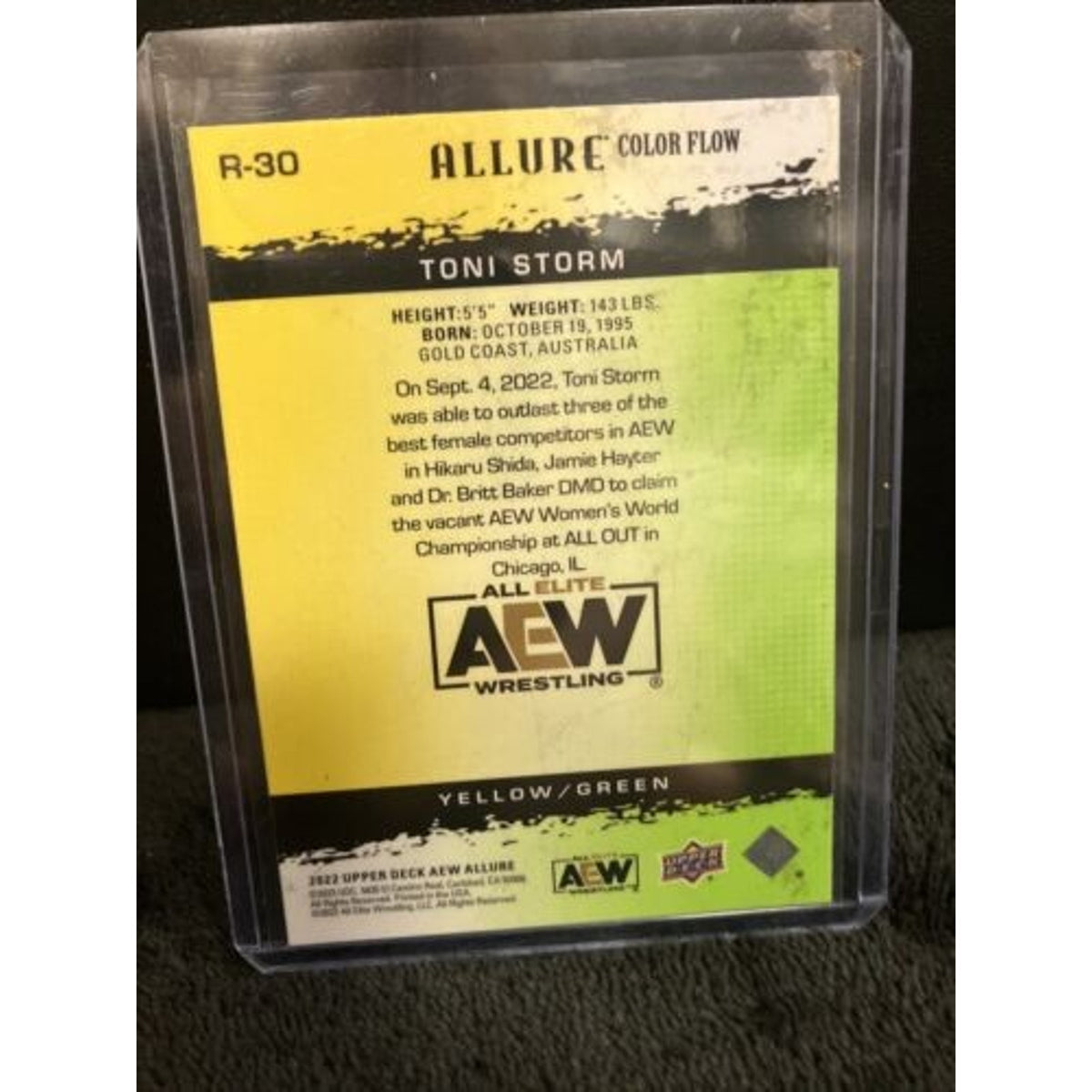 Color Flow Yellow Green 2023 Upper Deck AEW Allure Toni Storm #R-30 Pack Fresh