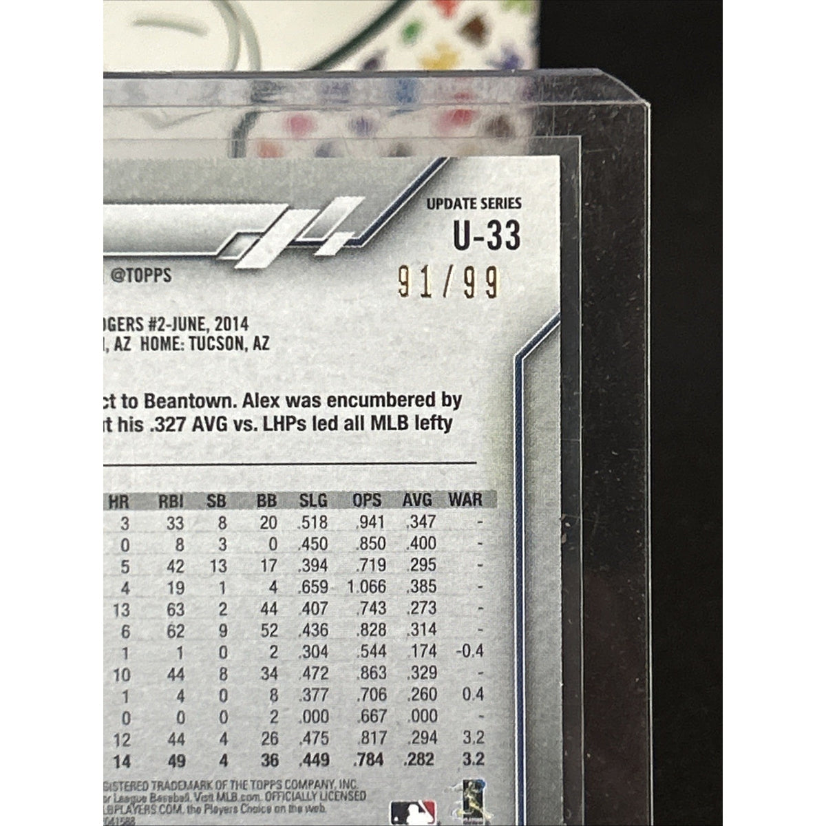 2020 Topps Update Independence Day /99 Alex Verdugo #U-33 / Pack Fresh New