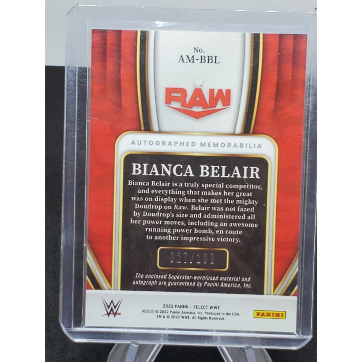 2022 Panini Select WWE Bianca Belair Relic Memorabilia AUTO Autograph /199