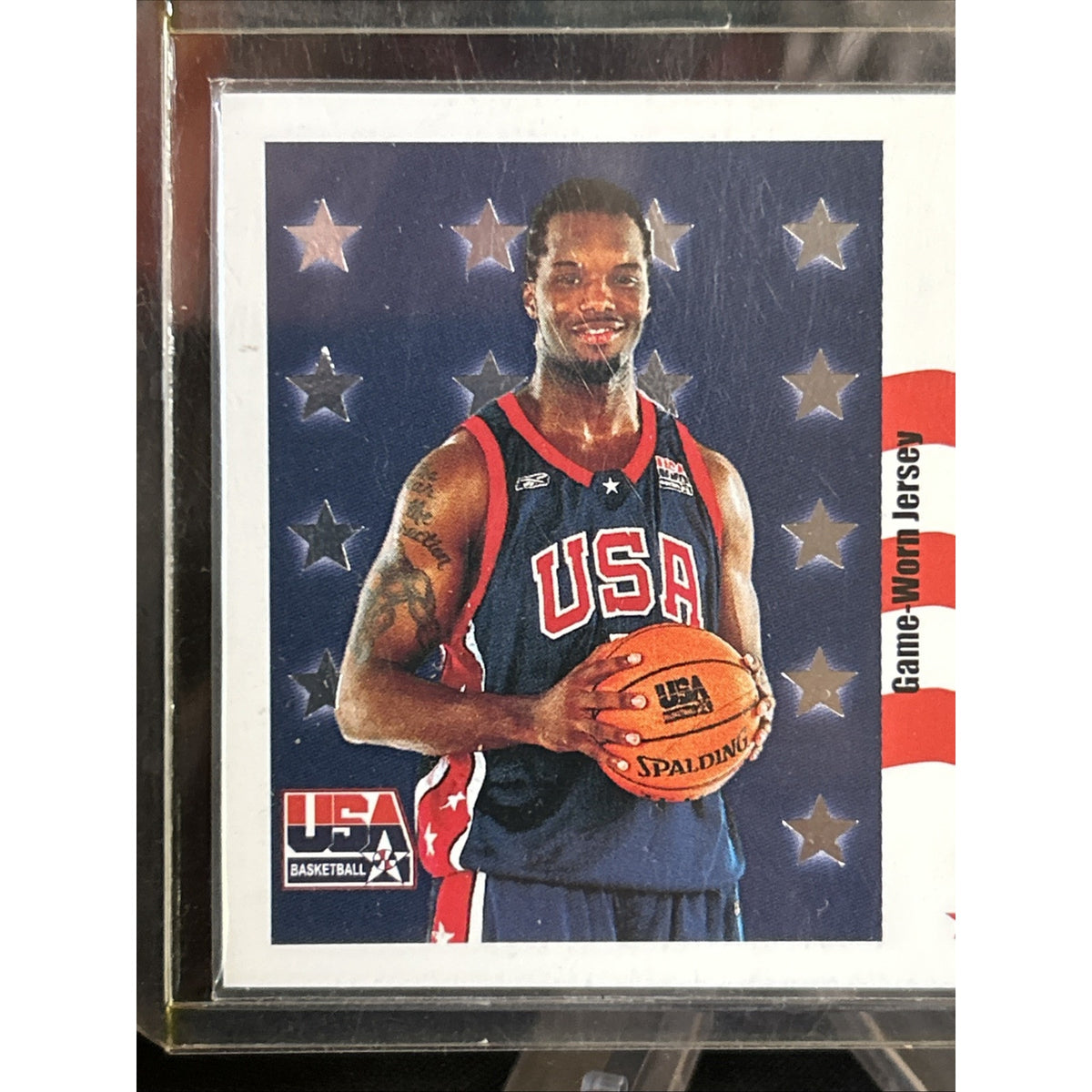 JERMAINE O'NEAL 2003-04 FLEER USA STARS AND STRIPES JERSEY CARD #D 465/500