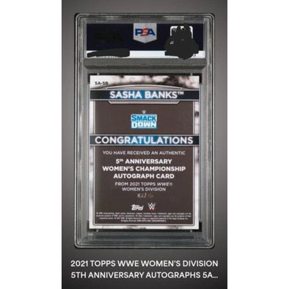#’d /25 2021 WWE Topps Women’s Division Sasha Banks Blue 5th Anniv Auto PSA 8.5