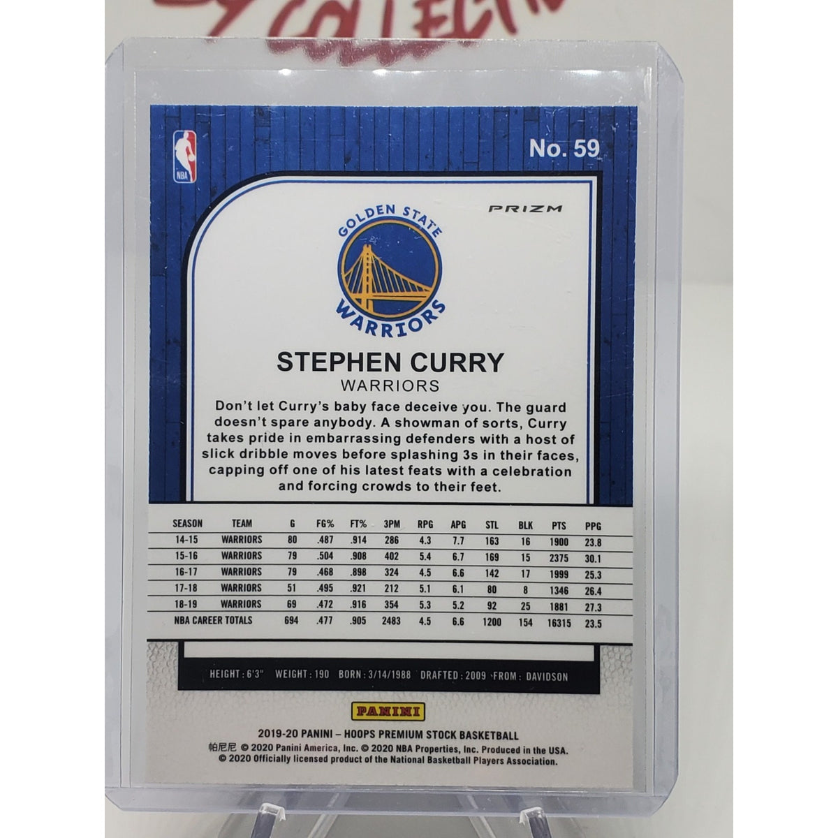 2019-20 Panini NBA Hoops Premium Stock - Stephen Curry #59 Silver Lazer Prizm