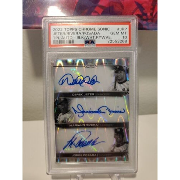 2022 TOPPS CHROME SONIC TRIPLE AUTO YANKEES - JETER, RIVERA, POSADA PSA 10 /10