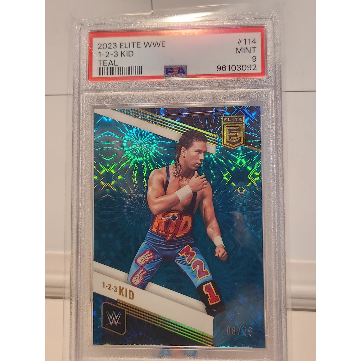 1 2 3 Kid 2023 Panini Donruss Elite WWE Teal Parallel /25 X-Pac Pop 1 PSA 9