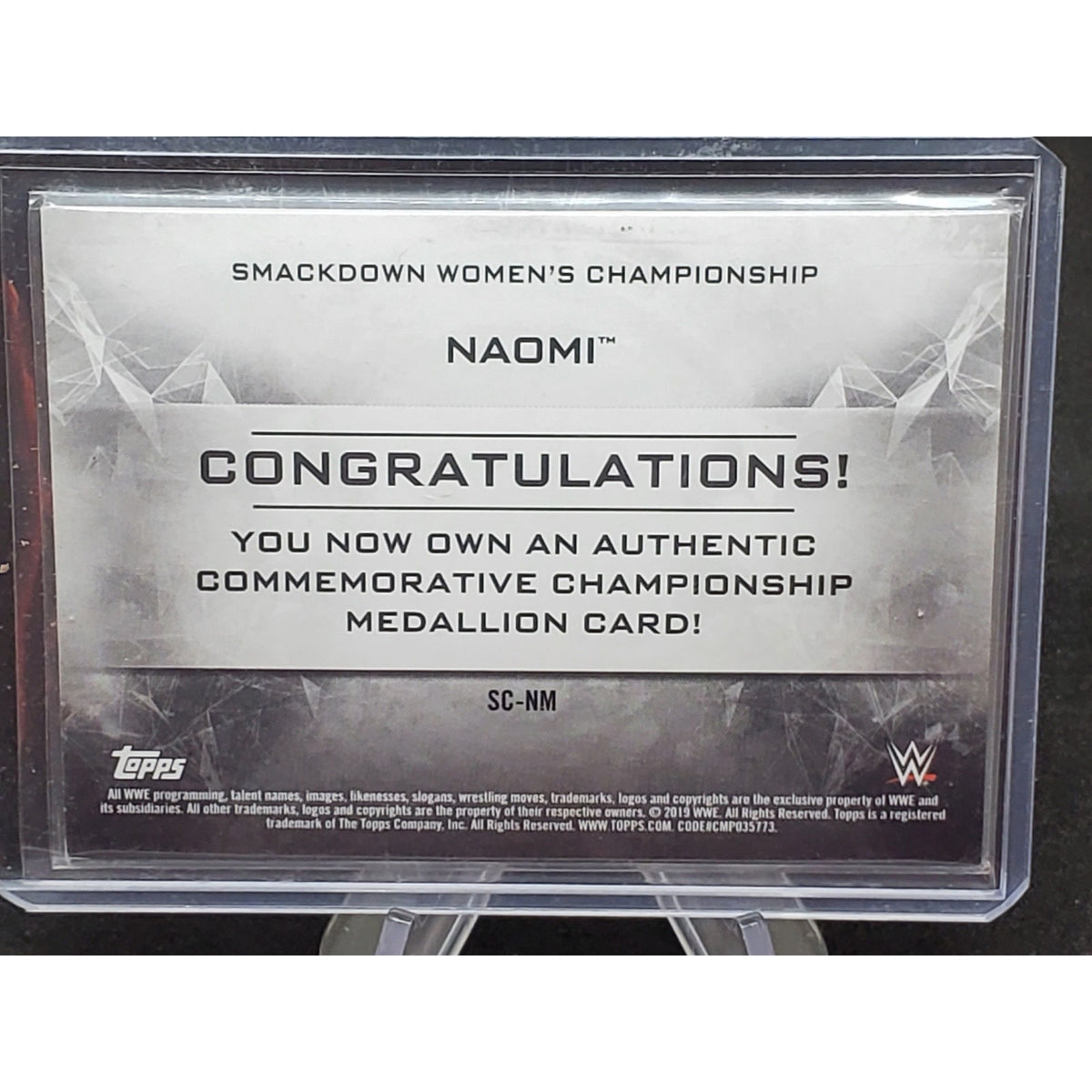WWE Naomi 2018 Topps Silver SD Women's Title Belt Plate Relic Card SN #35 /50