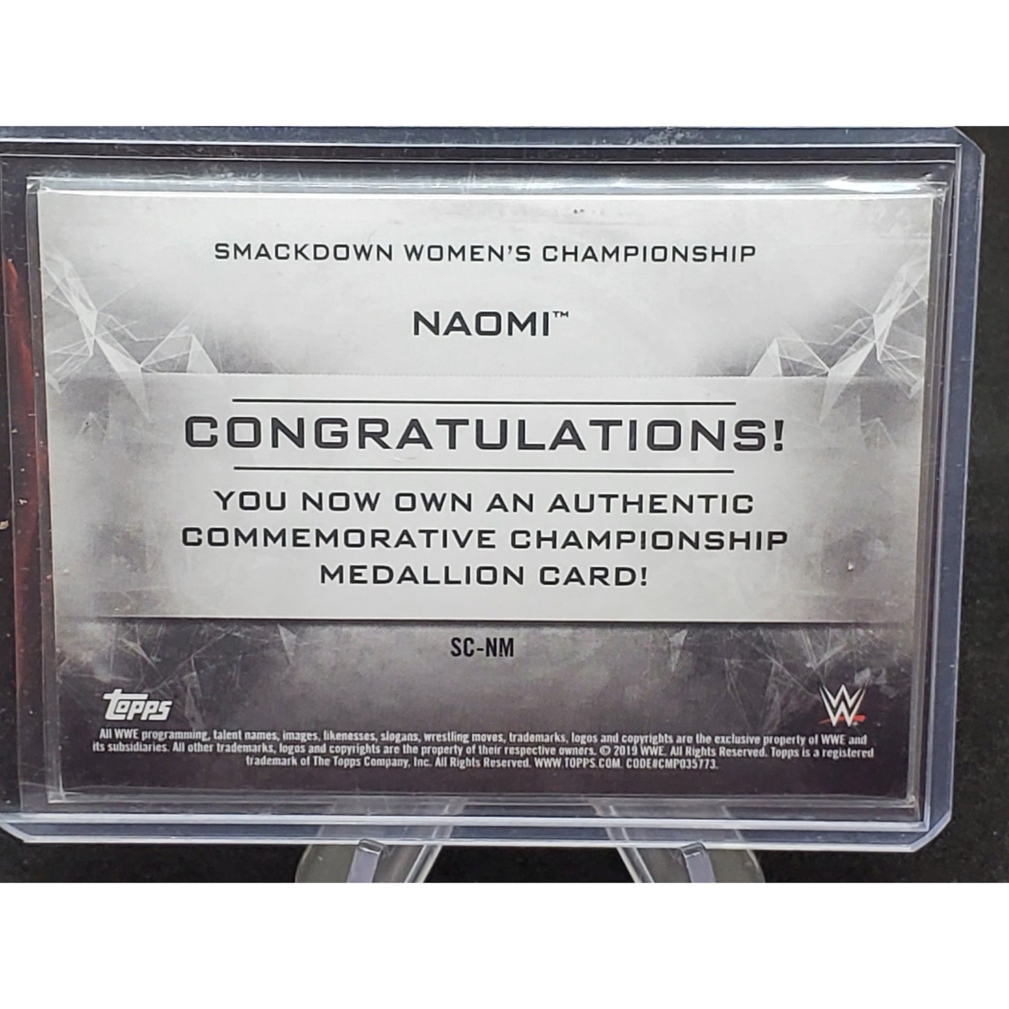 WWE Naomi 2018 Topps Silver SD Women's Title Belt Plate Relic Card SN #35 /50