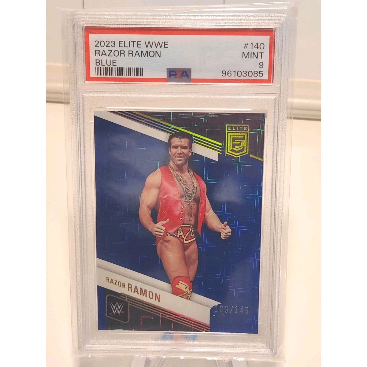 Blue Numbered Pop 1 2023 Panini Donruss Elite Scott Hall Razor Ramon #/149 PSA 9