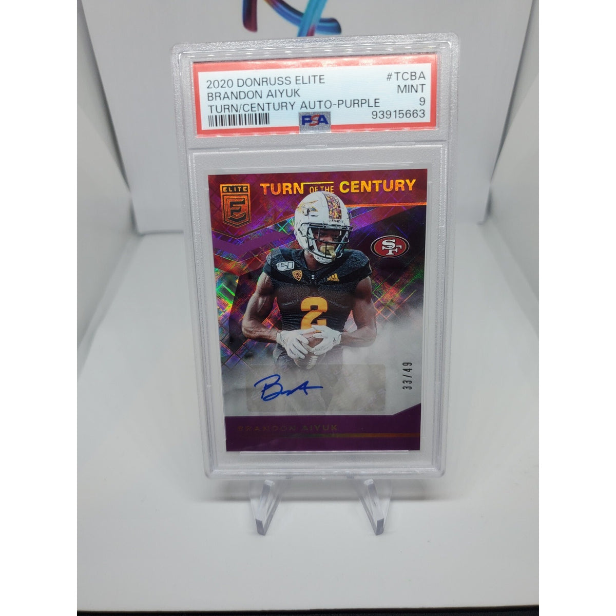 2020 Donruss Elite Brandon Aiyuk Turn of CENTURY ROOKIE Auto #/49 PSA 9 POP 1