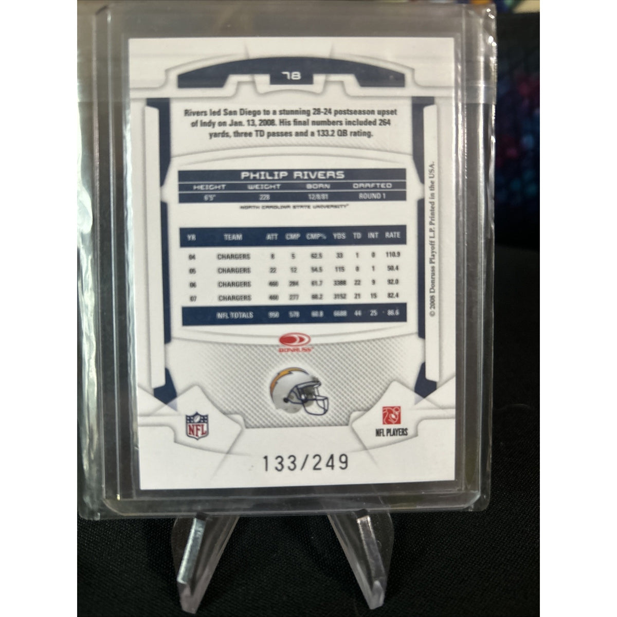 2008 Leaf Rookies & Stars Philip Rivers #78 San Diego Chargers #/249 SP Foil