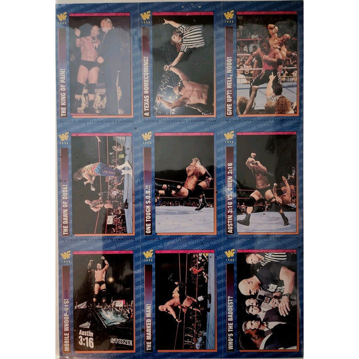 WWF Magazine Cards Uncut Austin Sheet 1998 #184-192 Austin Bret Owen King Tyson