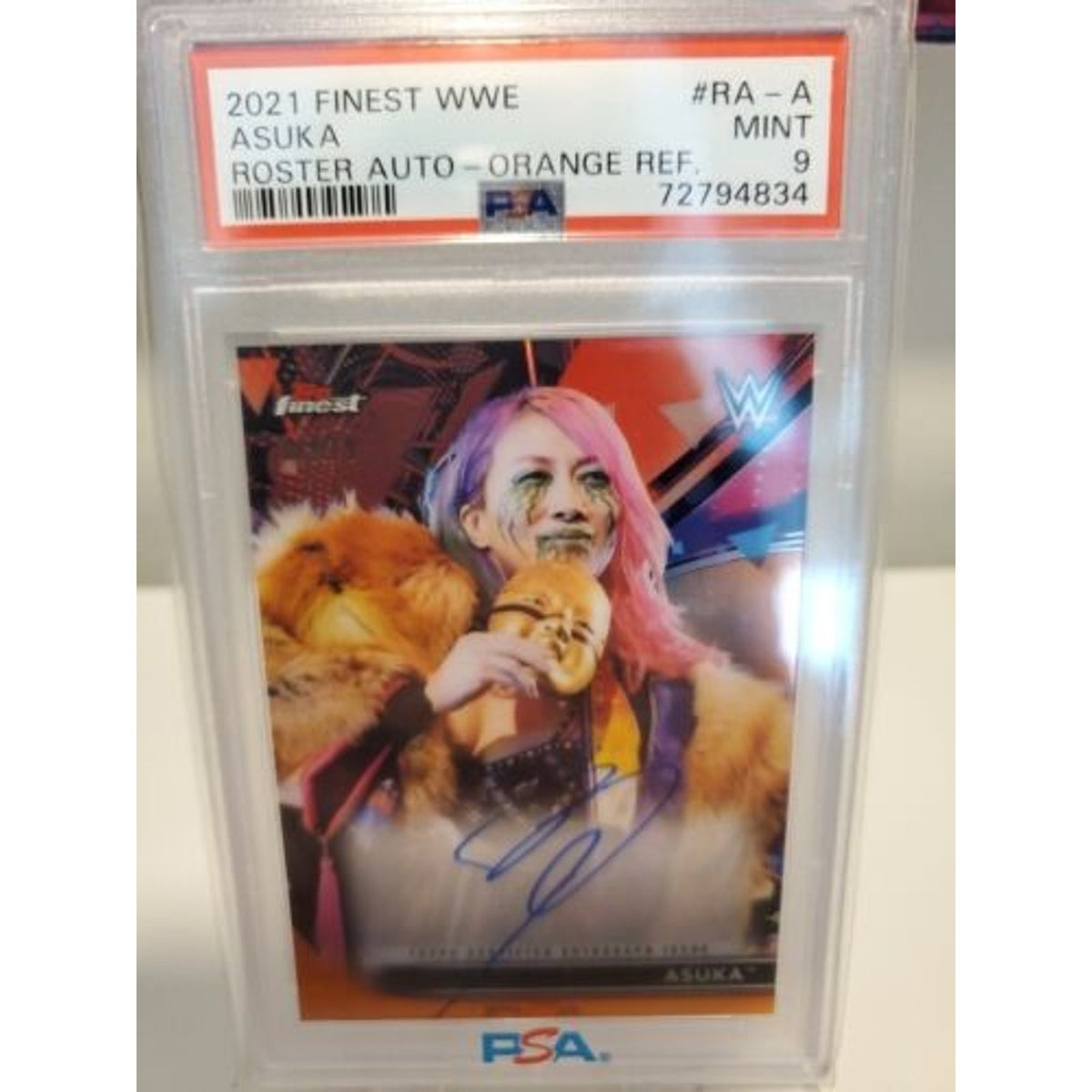 ASUKA WWE RAW ROSTER 2021 TOPPS FINEST /25 AUTO ORANGE CHROME PSA 9 POP 1