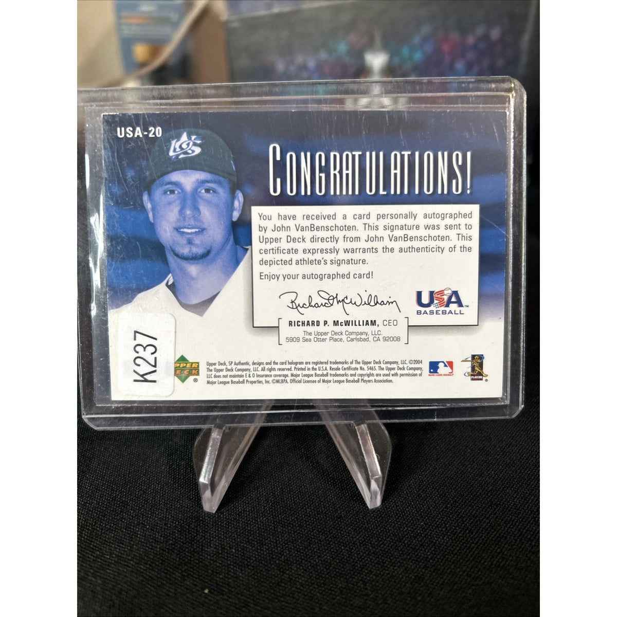 2004 SP Authentic USA Signatures #USA-20 John Van Benschoten Red Ink 38/50 Rare