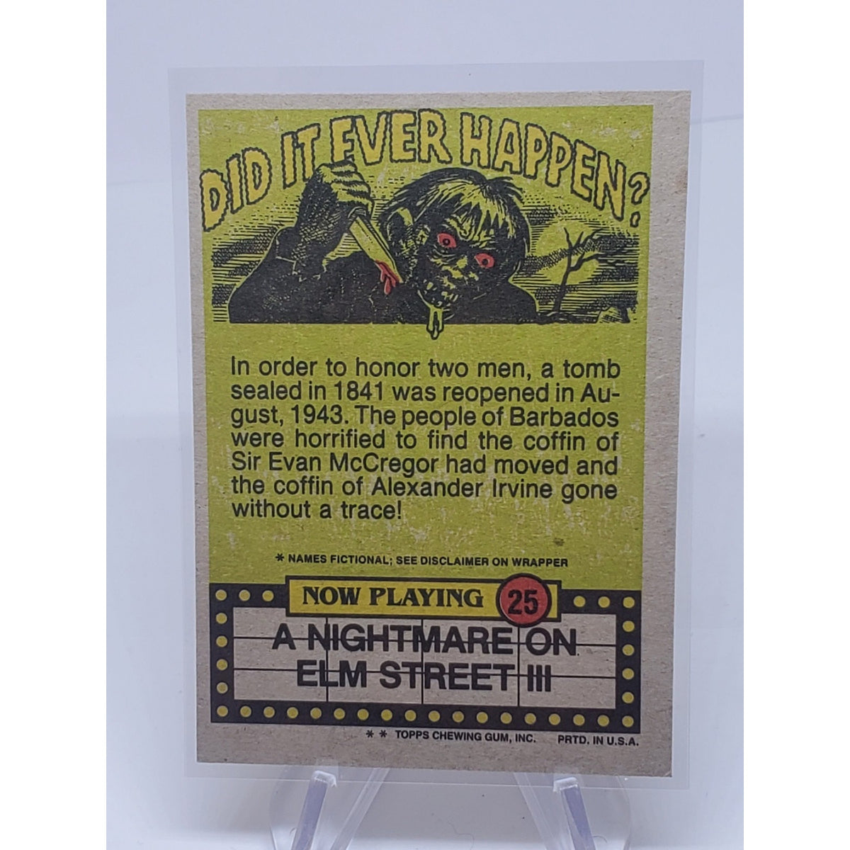 1988 Topps Fright Flicks #25 She's not Exactly a "10" - Nightmare On Elm Str III