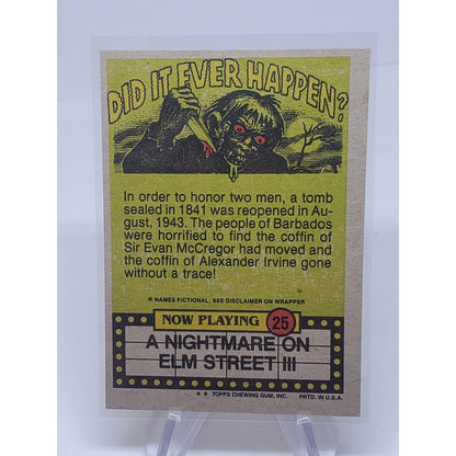 1988 Topps Fright Flicks #25 She's not Exactly a "10" - Nightmare On Elm Str III